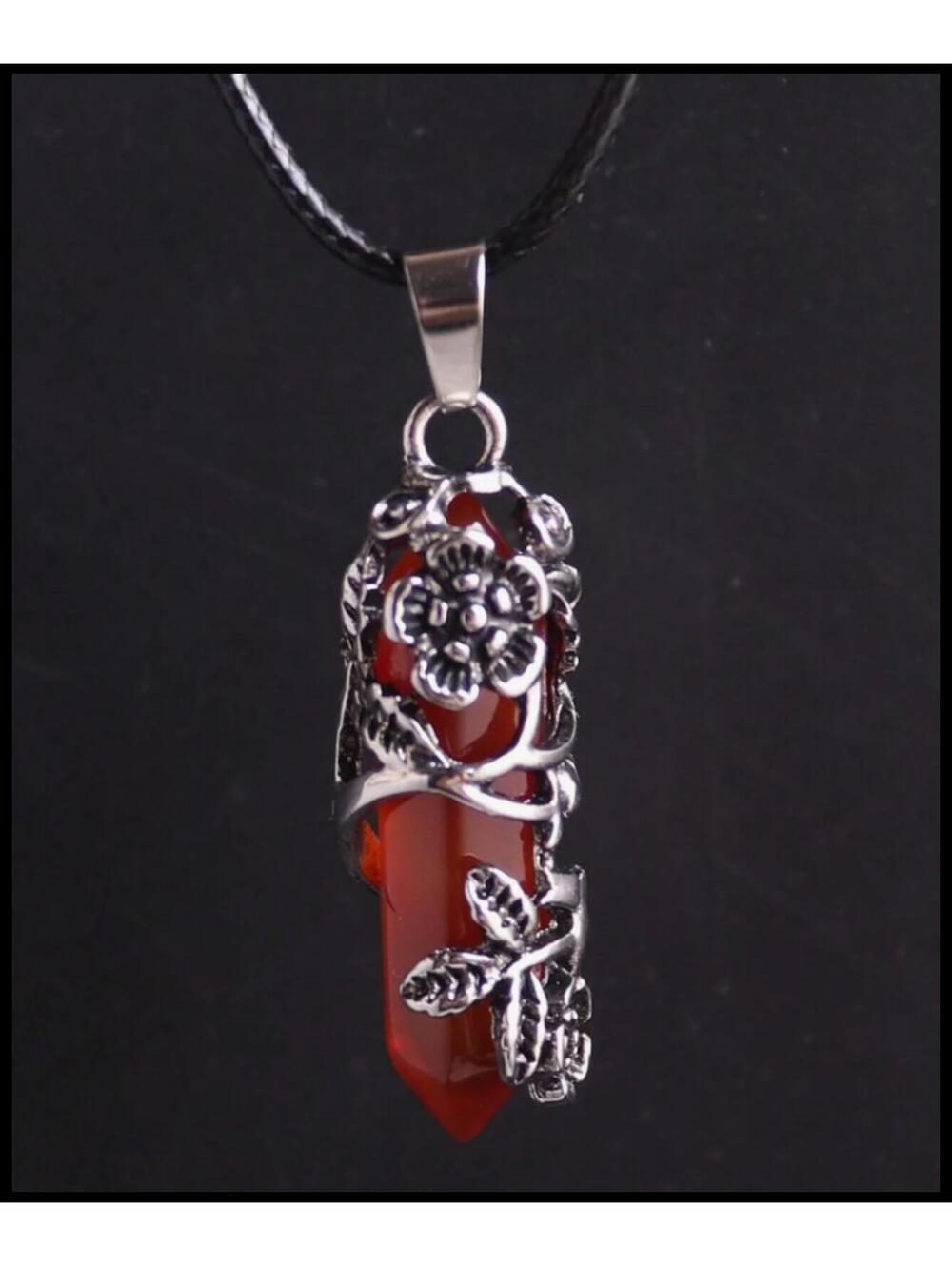 Natural Red agate column - Necklace - Cord Chain - 18"
